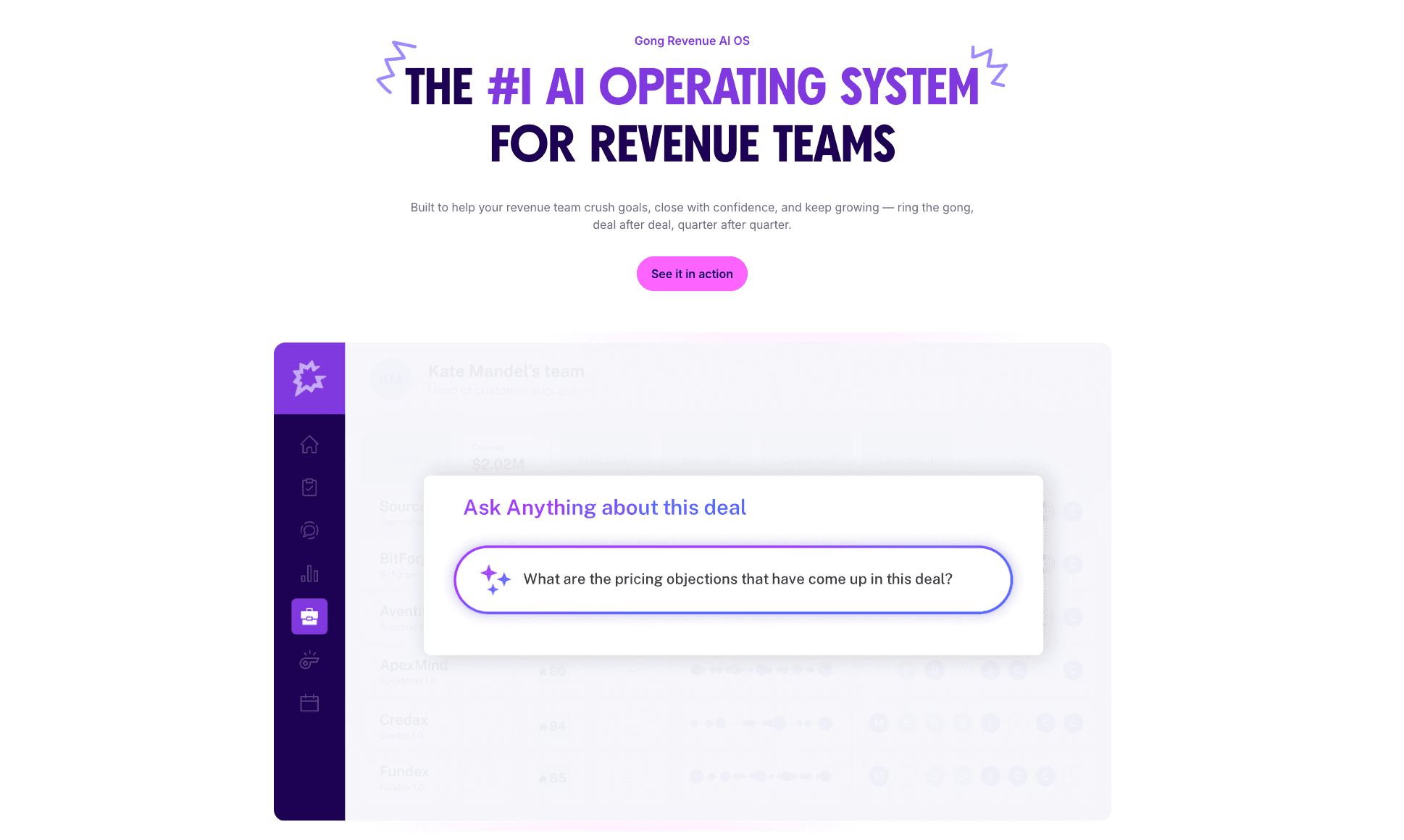 Conversation intelligence interface analyzing sales calls and extracting deal context, objections, and buyer signals from recorded meetings.