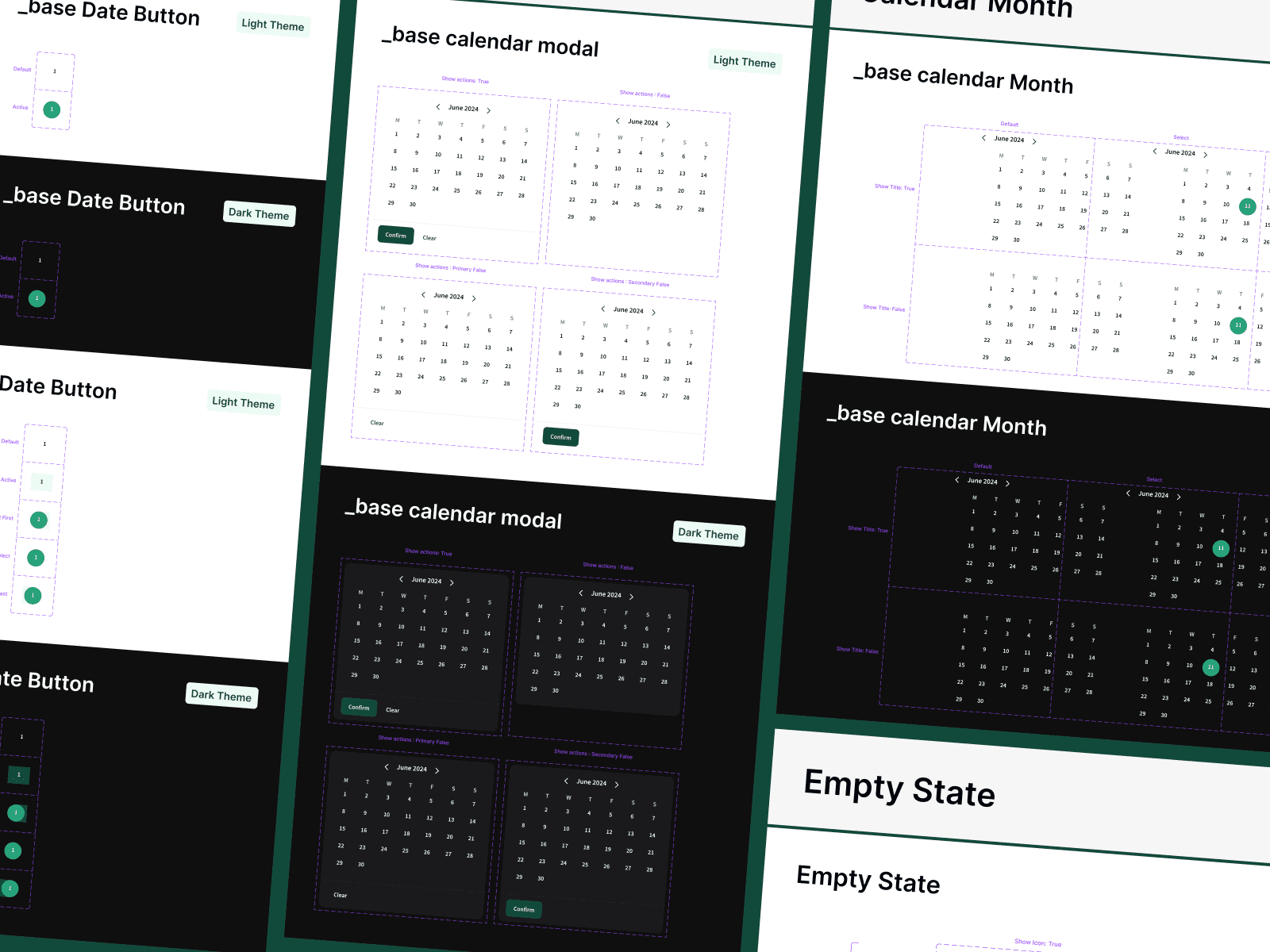 Dealio financial dashboard components shown across responsive light and dark mobile layouts