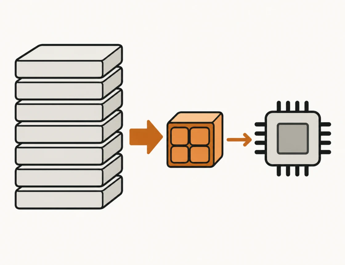 Diagram of a large model being quantized into a smaller block for local inference