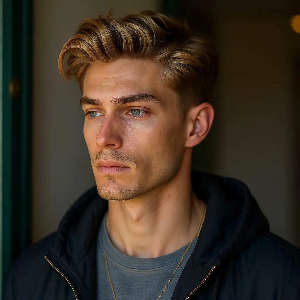 Face expression changer turns a boy’s face into a blank, dazed look.