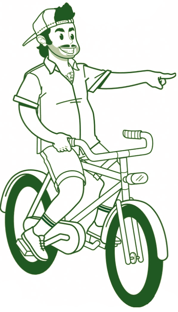 Illustration d’un livreur souriant à vélo symbolisant la livraison Uber Eats de Compadre Paris, pour savourer la street food latino à la maison