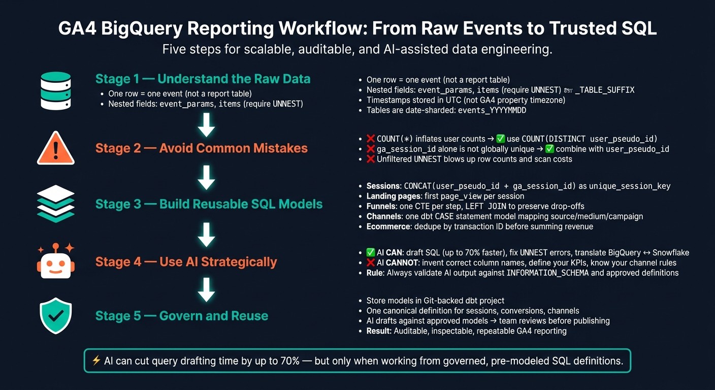 GA4 BigQuery Reporting Workflow: From Raw Events to Trusted SQL