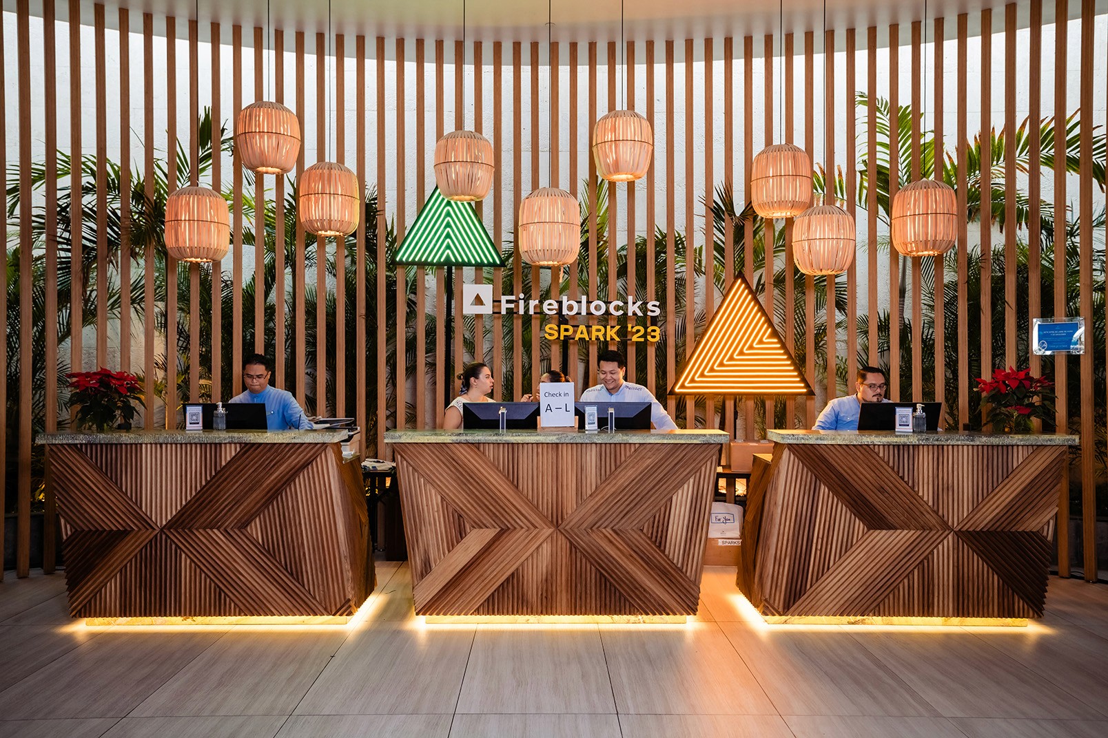 Photo of the Hilton hotel lobby in SPARK branding.