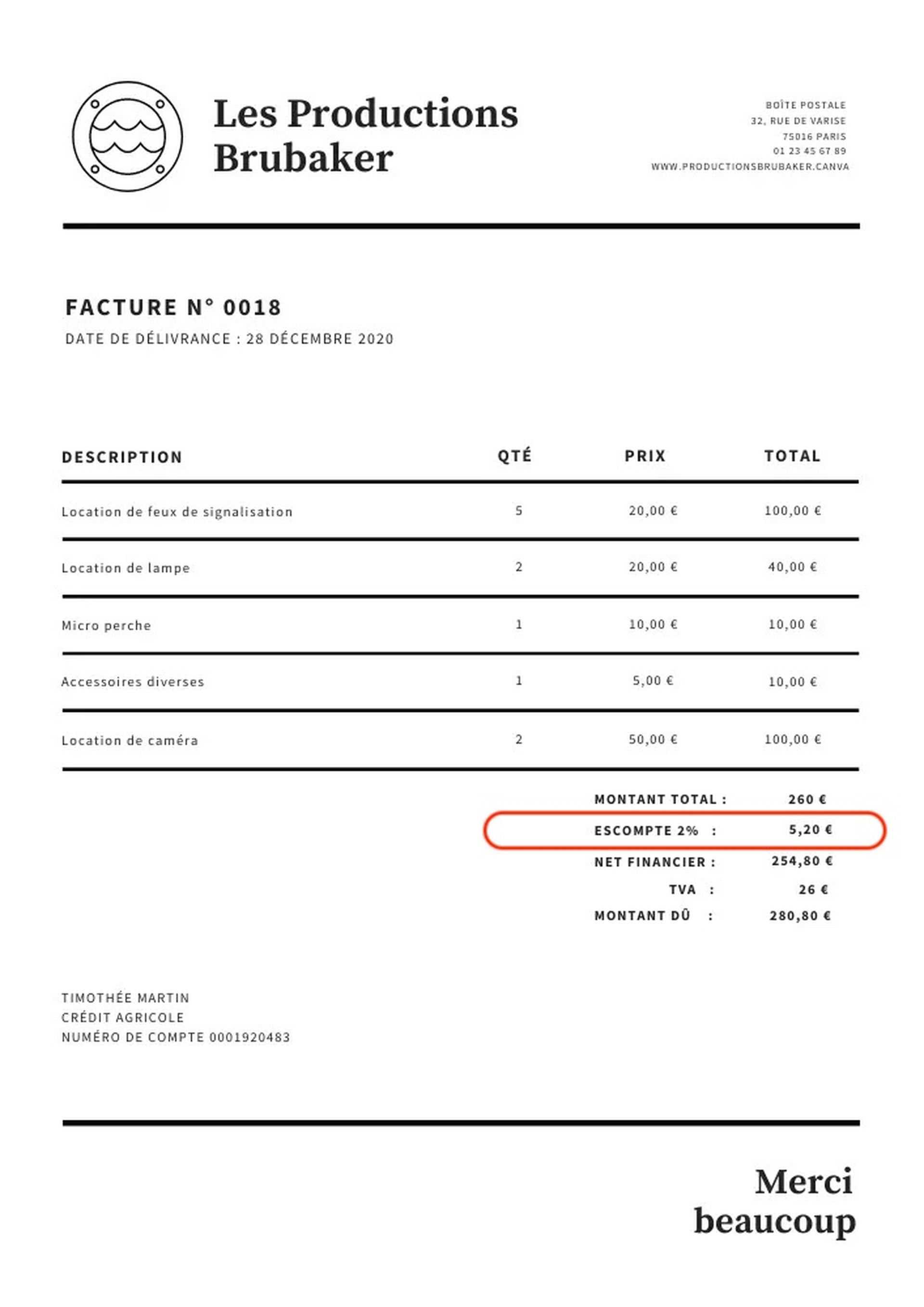 exemple facture escompte