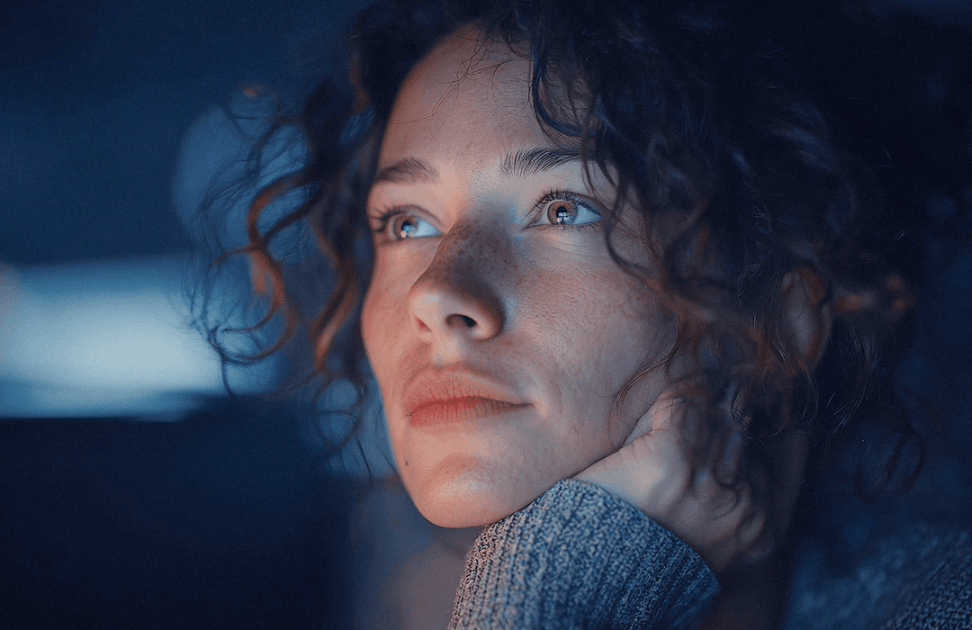 Aluna da faculdade de Direito com olhar atento durante estudo.