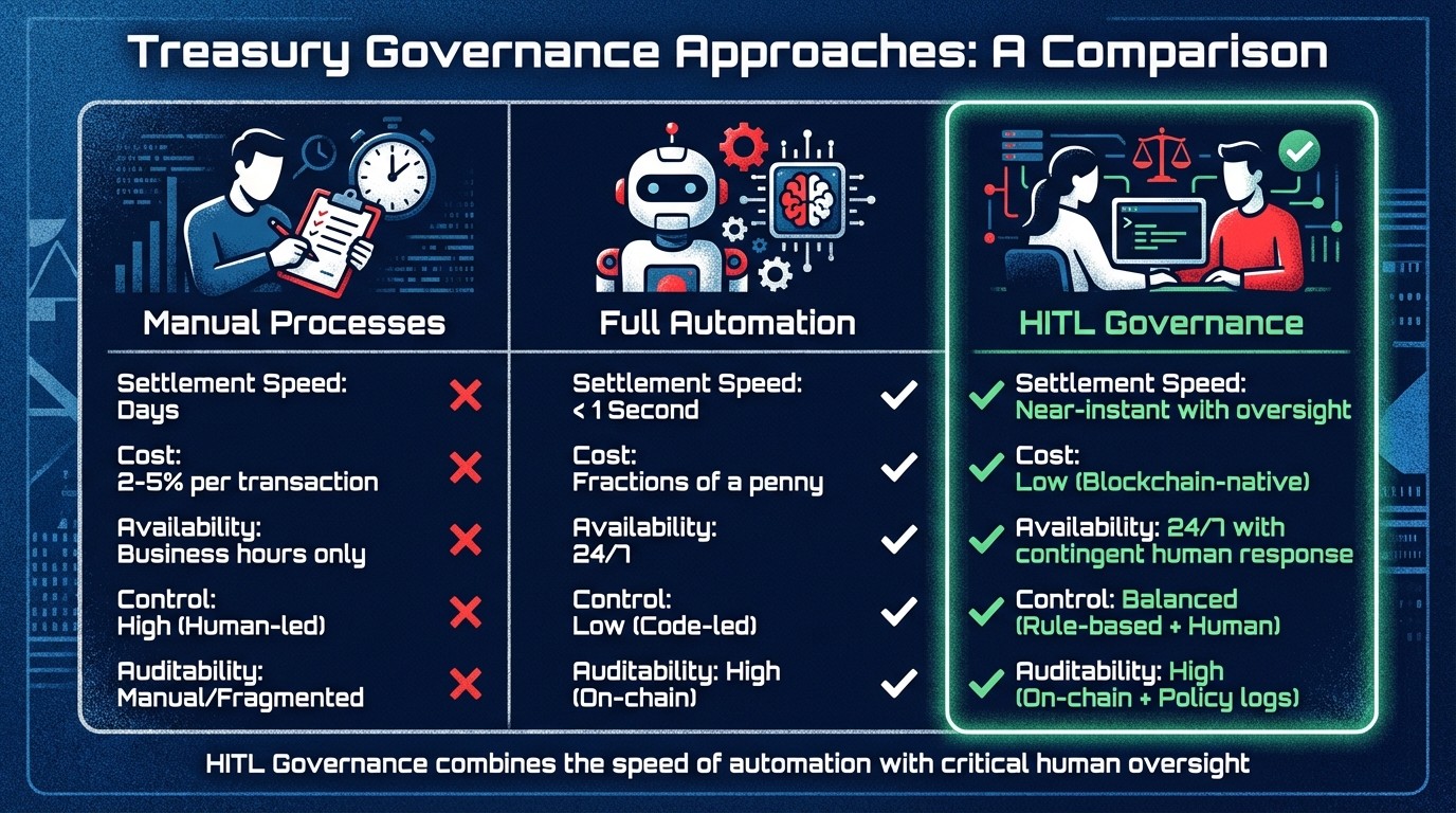 Manual vs Automated vs HITL Treasury Governance Comparison
