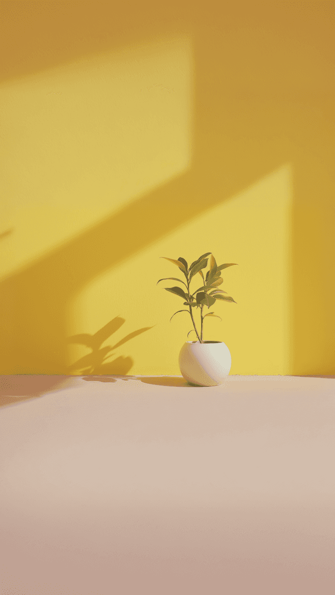Potted Plant Against Vivid Yellow Backdrop