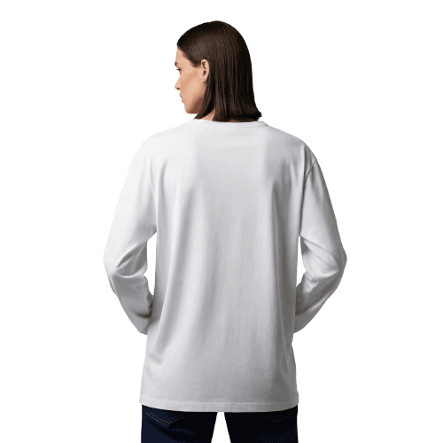 Back-view long-sleeve t-shirt mockup on female model