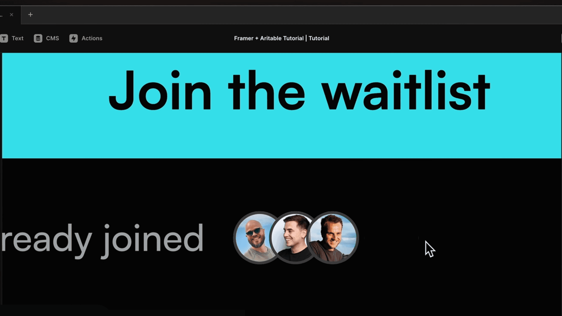 Join the waitlist banner with user avatars in Framer and Airtable tutorial