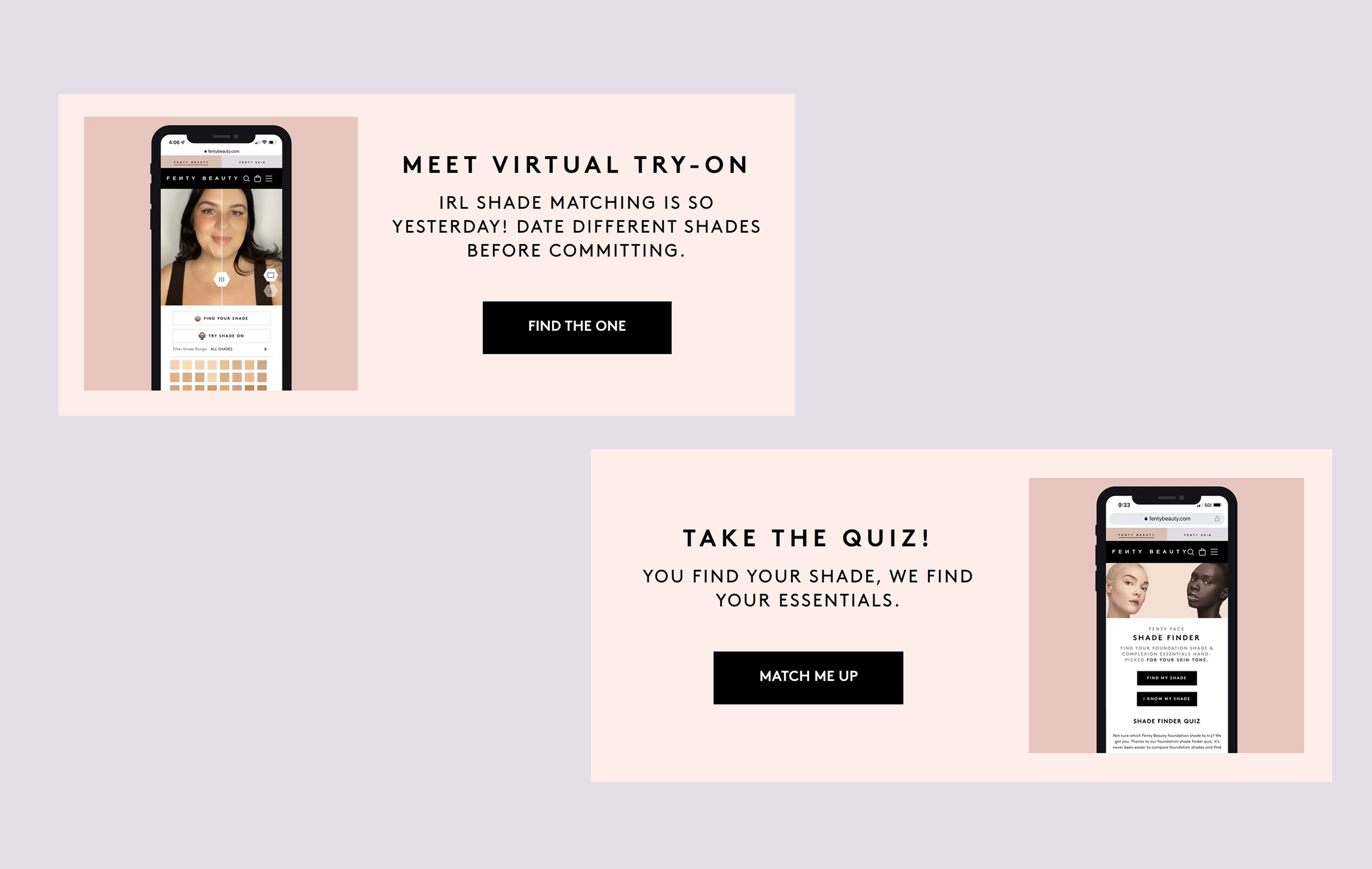 Fenty Beauty’s try-on tool interface for complexion products