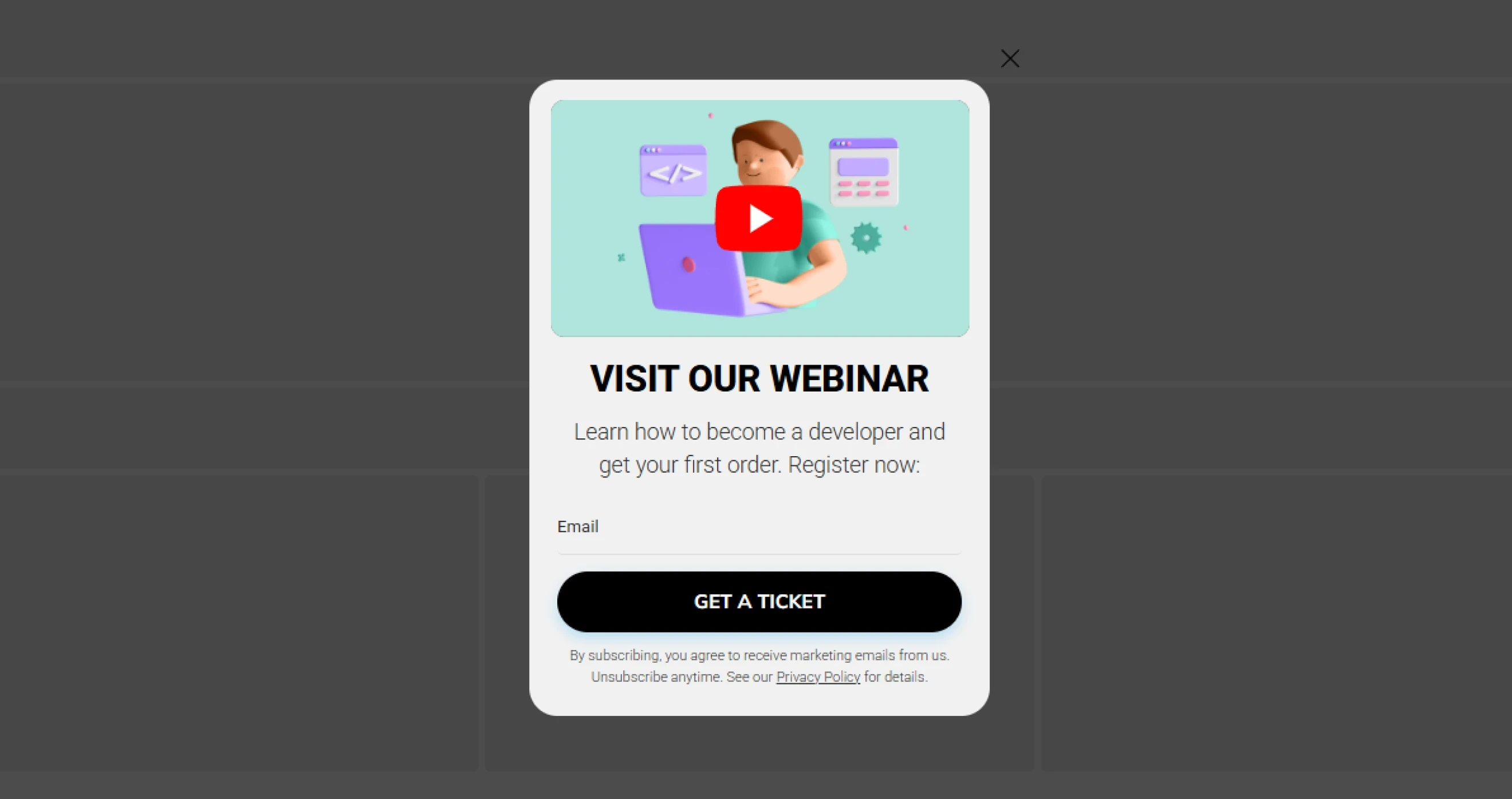 Claspo video popup template with email collection and webinar invitation
