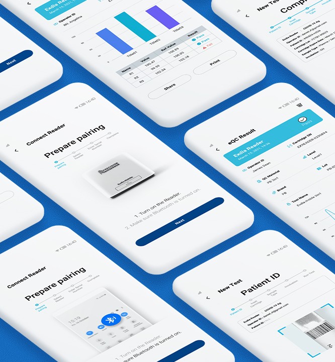 의료 검사 데이터를 관리하고 결과를 확인하는 모바일 애플리케이션 화면