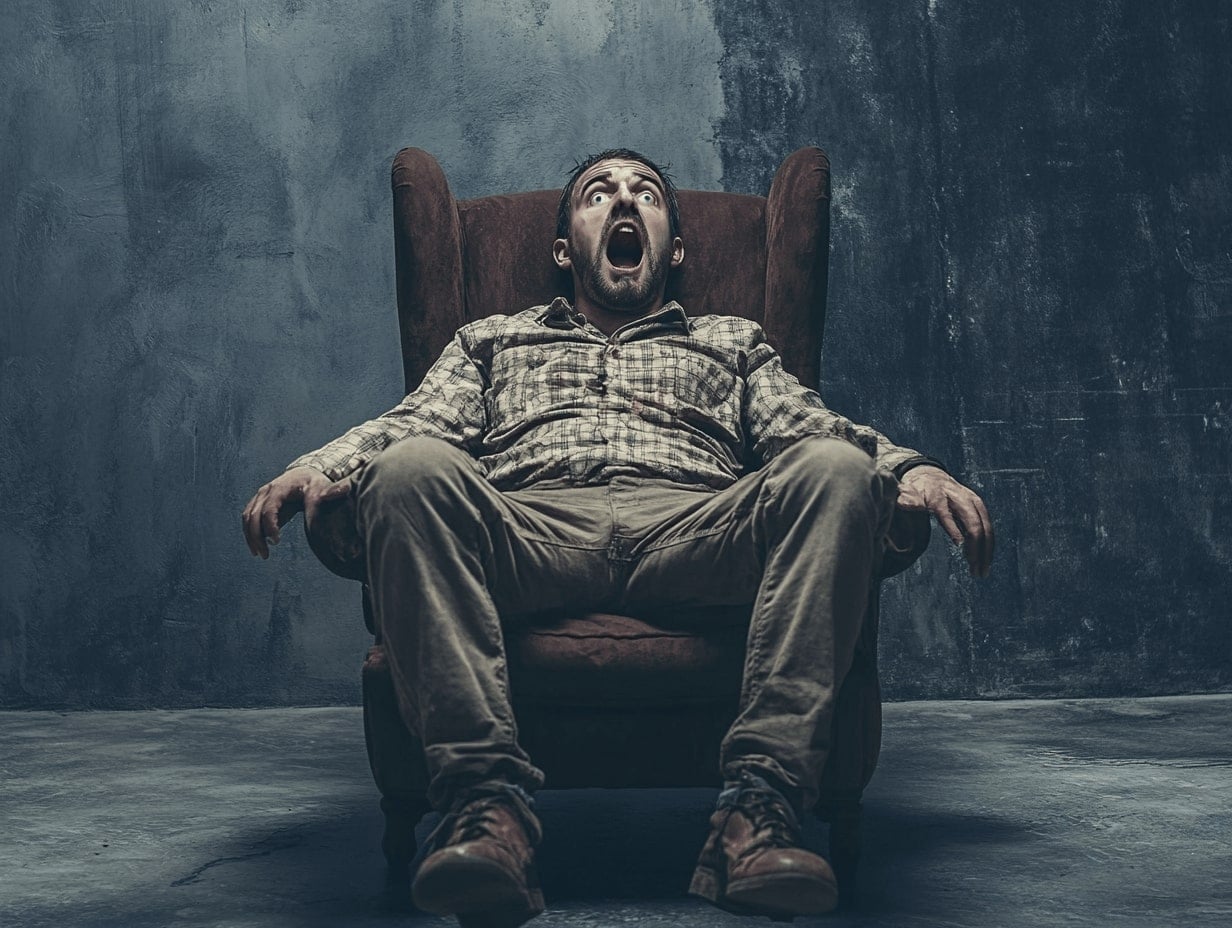 terrified man in chair