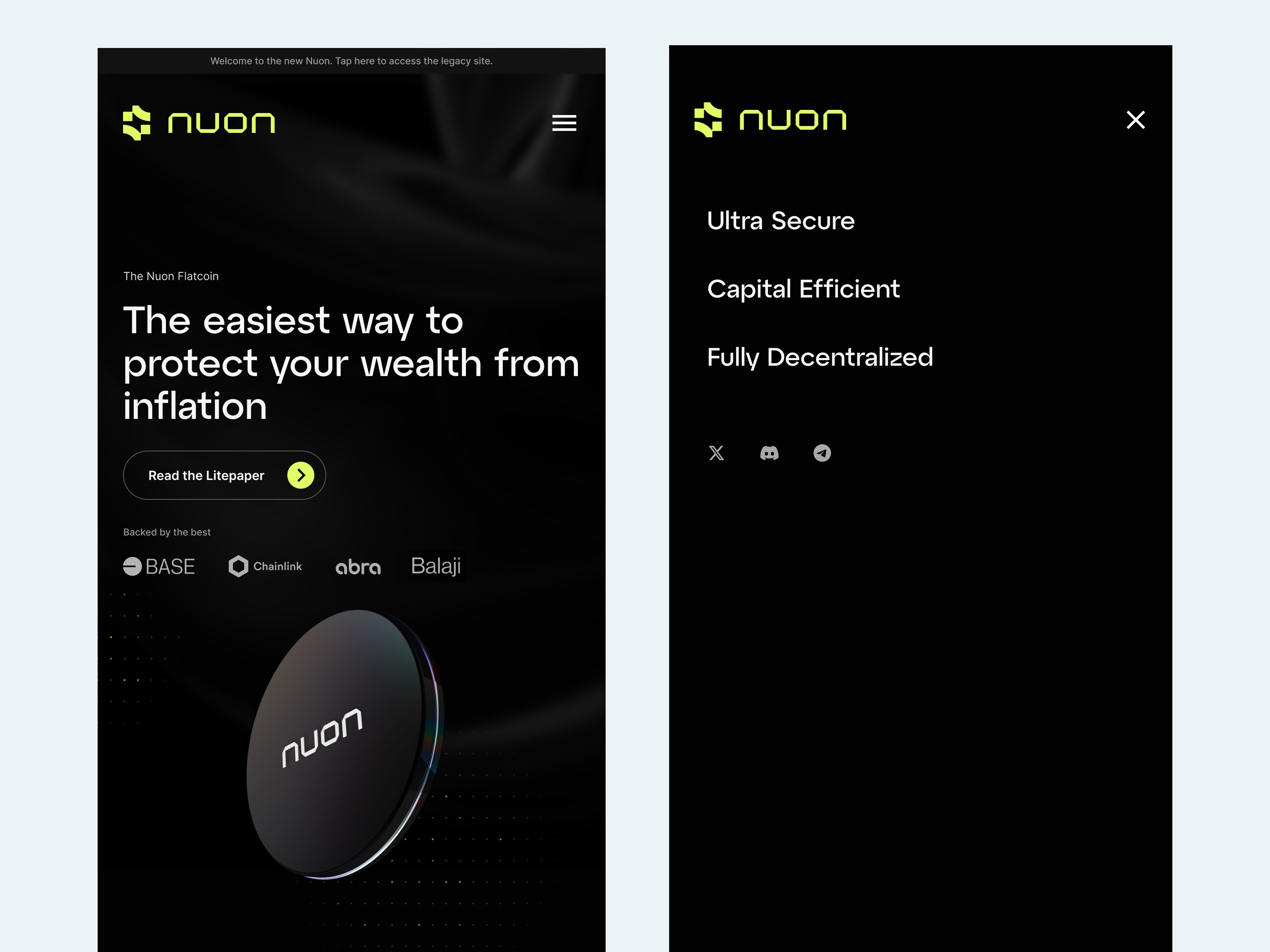 Nuon Crypto design flatcoin UX Product design