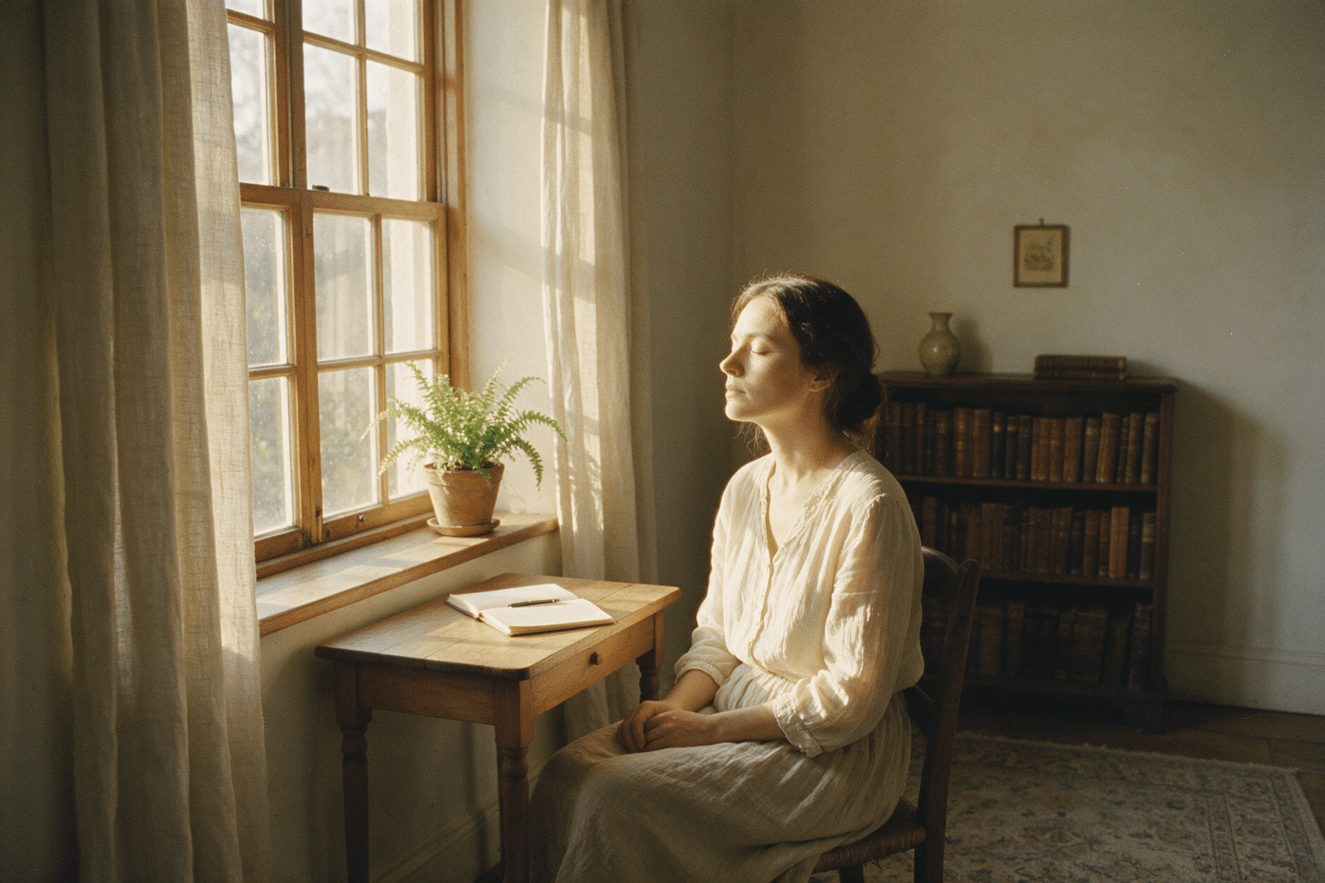 Sitting quietly by a sunlit window