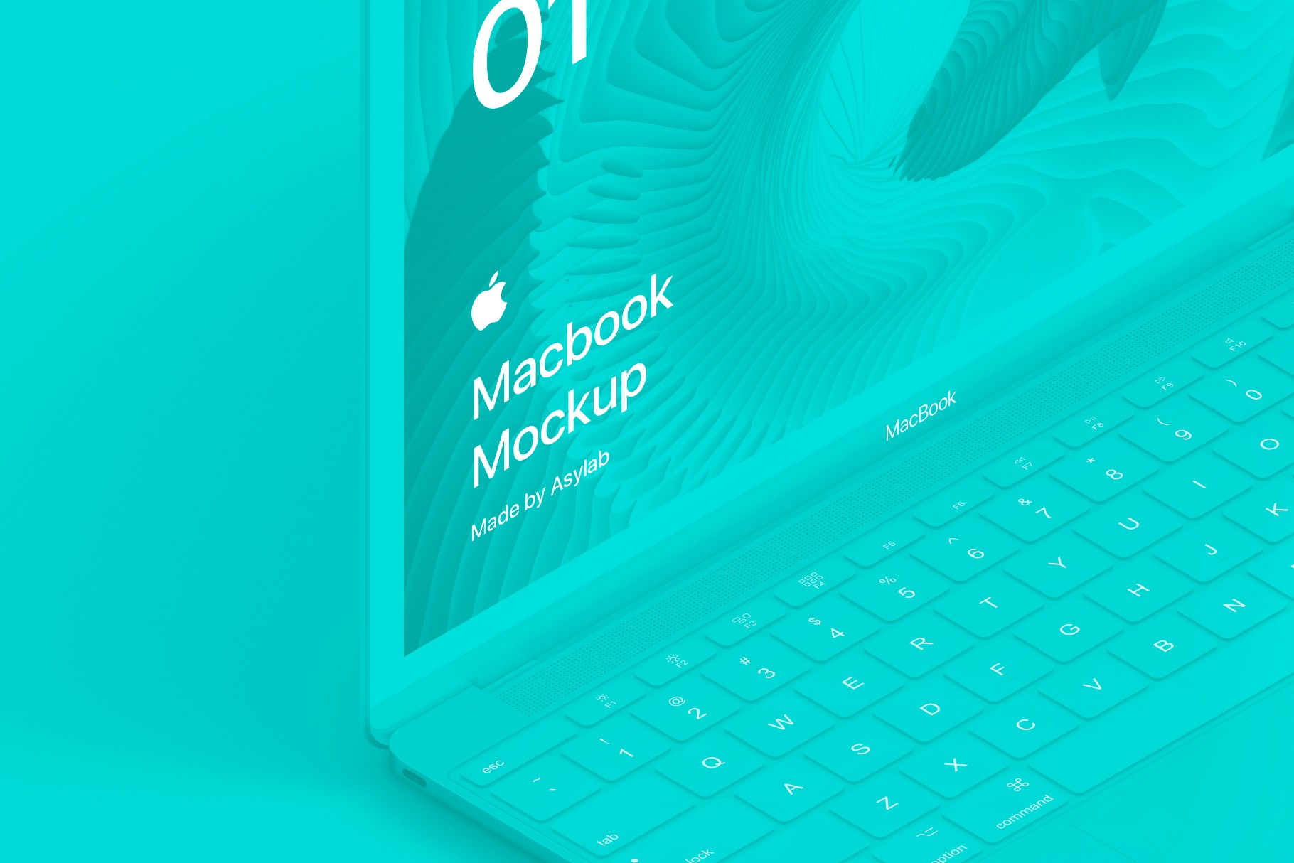 MacBook in a vibrant cyan theme with a futuristic look.