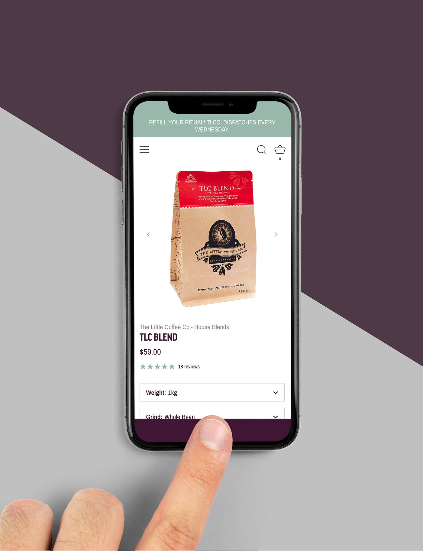 The Little Coffee Co. Shopify product page featuring responsive design, TLCC brand colours and fonts.