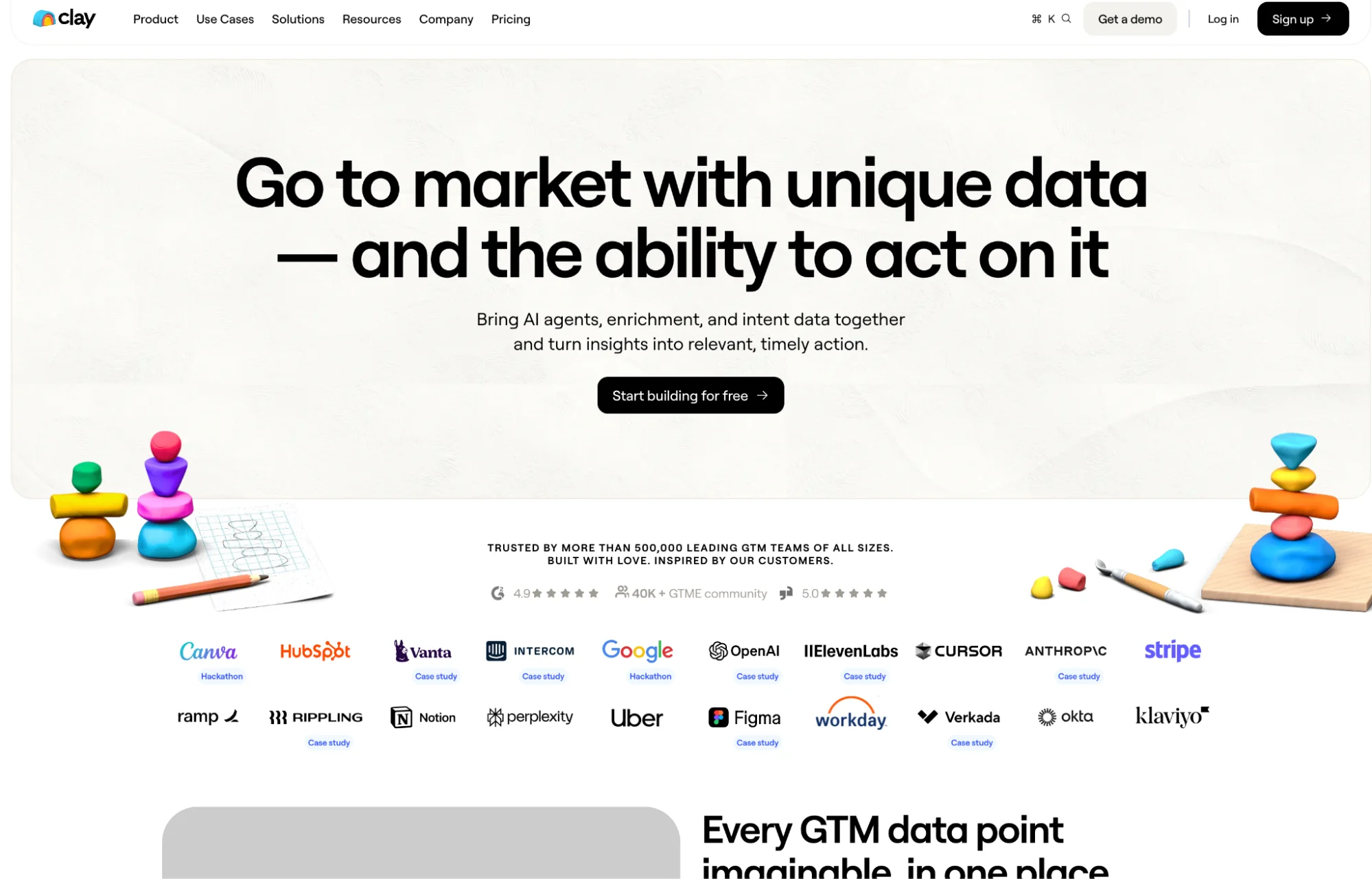 Clay homepage: data enrichment and outbound automation platform