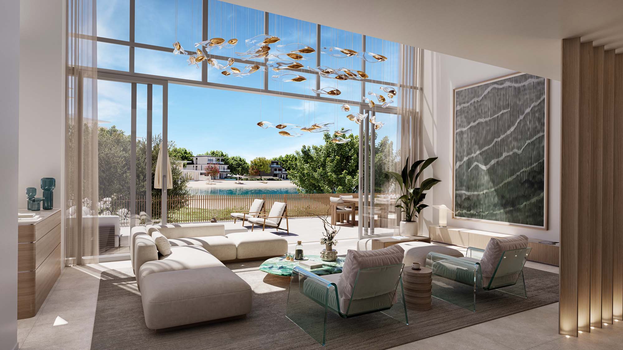 Bright and airy living room featuring large windows, creating a spacious feel at Palm Central Private.