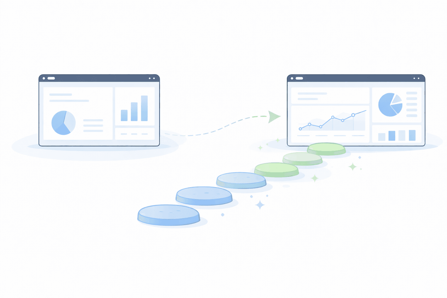 Illustratie van overgang naar nieuw systeem