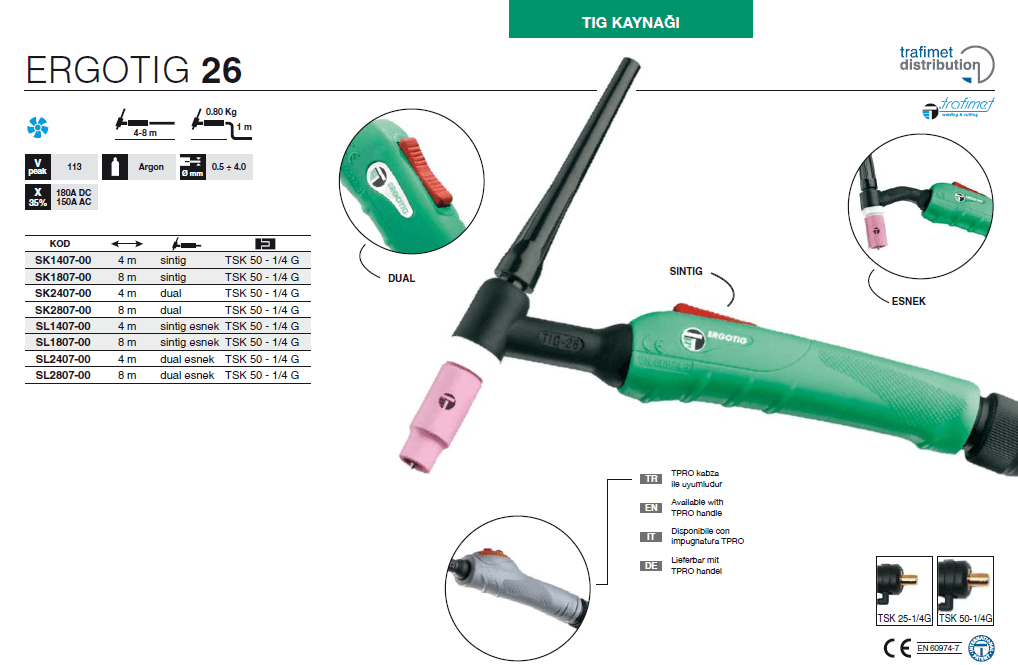 Trafimet Tig Torç ERGOTIG 26