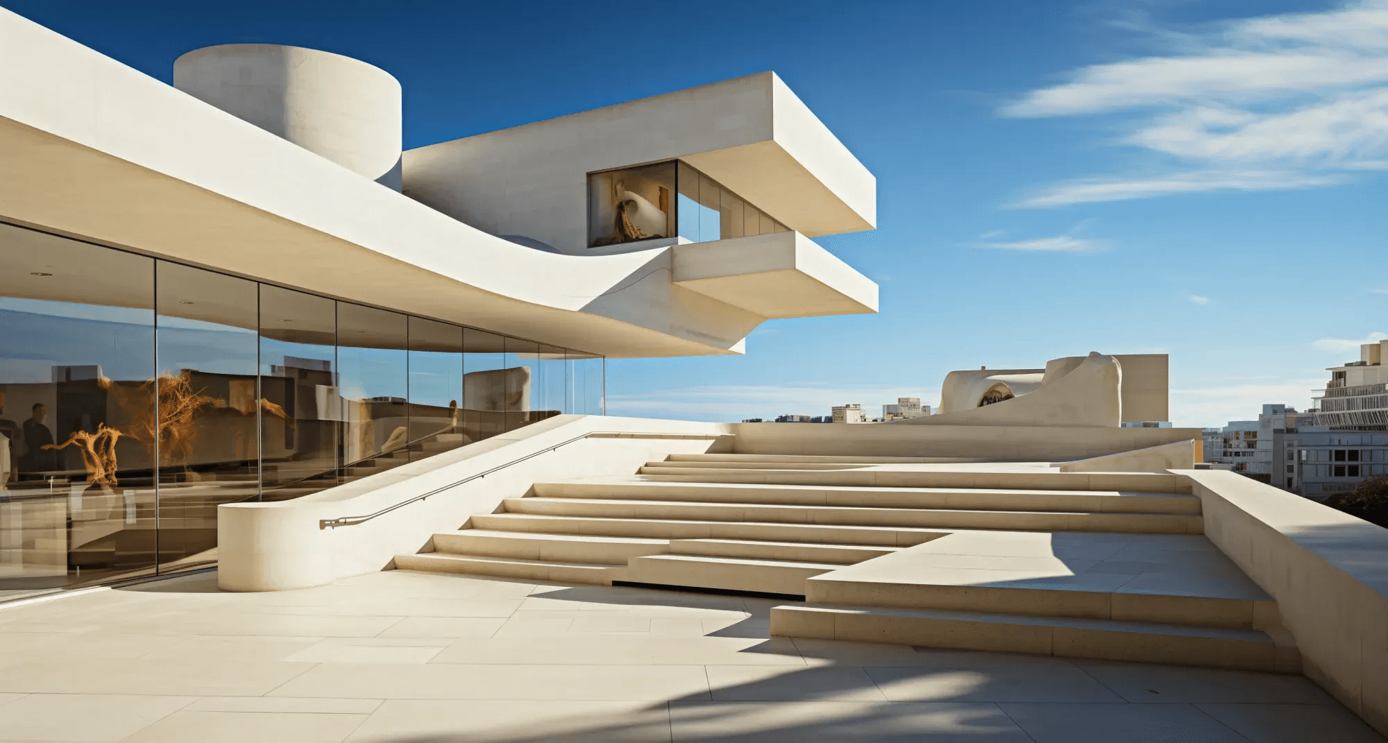 Minimalist Concrete and Glass Interior with Floating Staircase