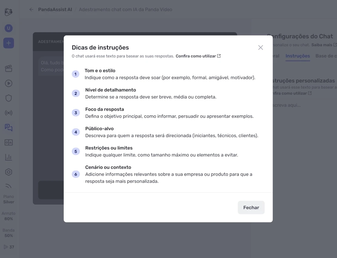 Dicas de instruções personalizadas para o PandaAssist AI
