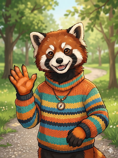 Waving happy red panda Furry pfp.