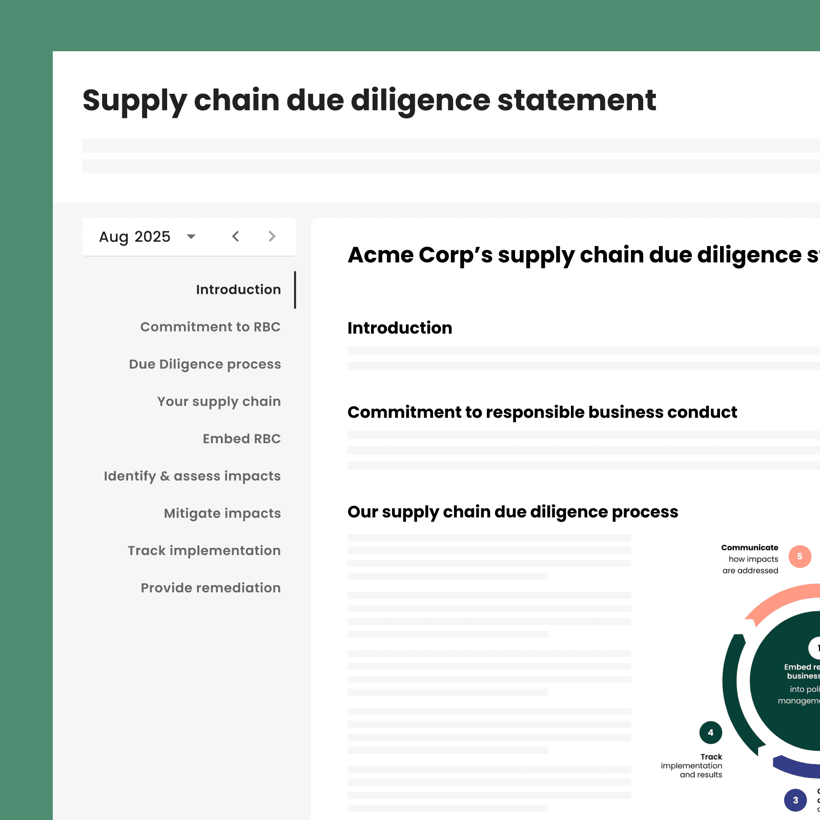 Supply chain due diligence statement, ready to share , syncronized with your latest data