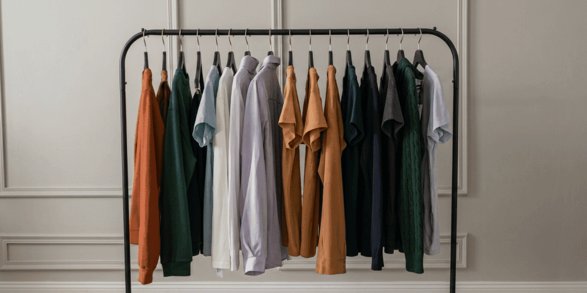 Clothing displayed on a garment rack