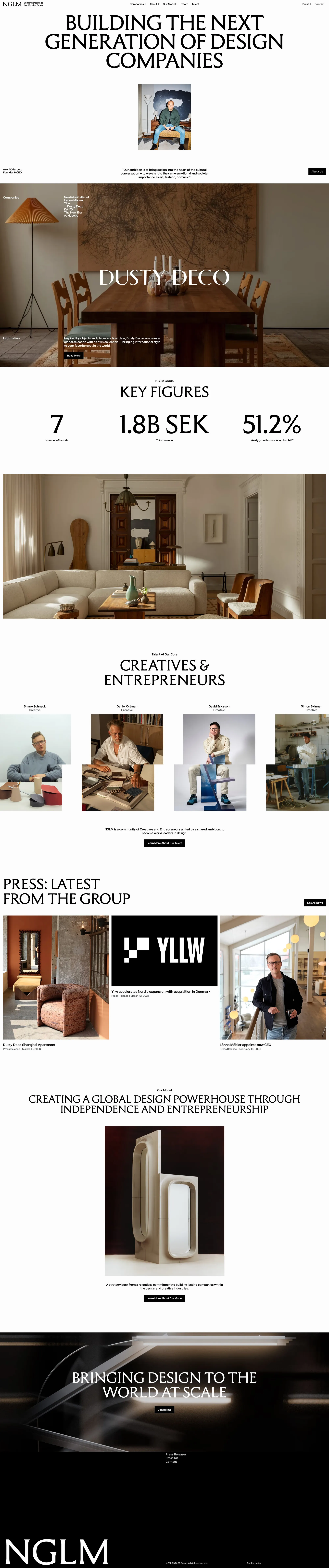 NGLM – Bringing Design to the World at S portfolio page screenshot showcasing Design and Furniture & Interiors design