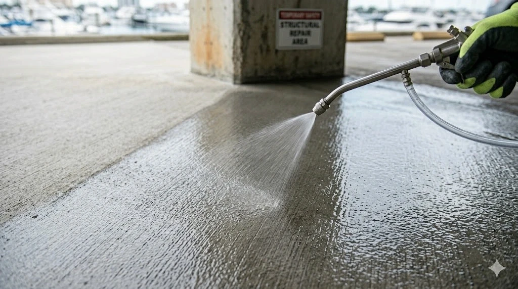 Professional concrete sealing application on a Fort Lauderdale driveway and pool deck — Planet Construction FL