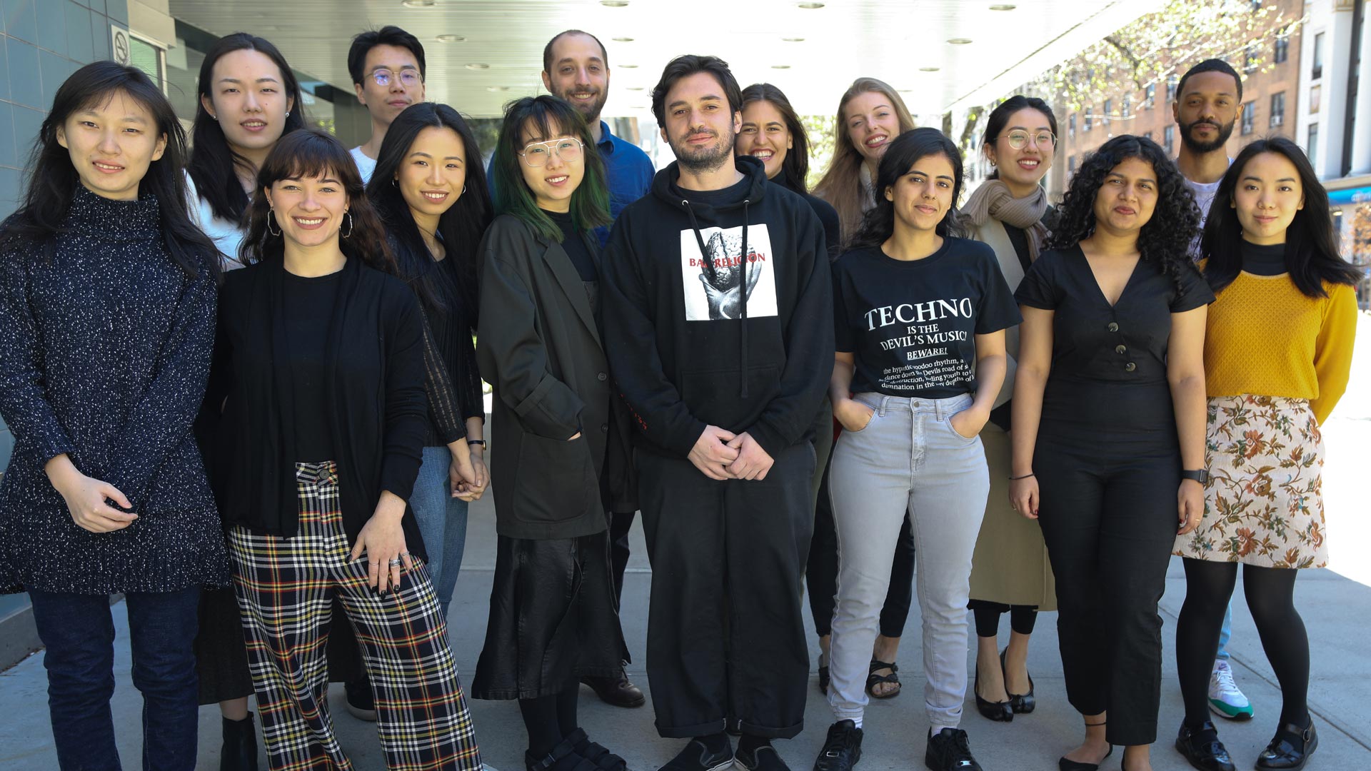 group portrait of students in a hallway