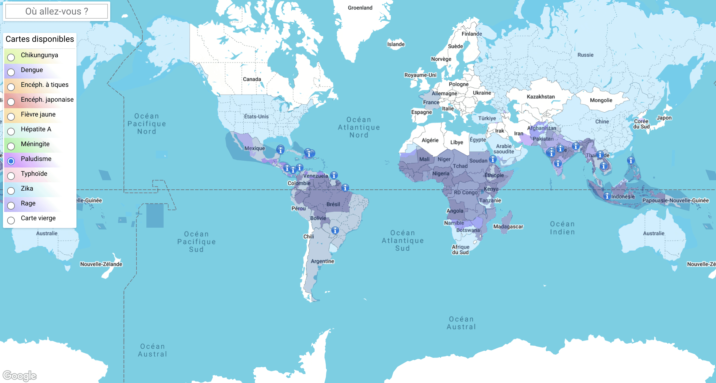 Carte du Paludisme à travers le monde
