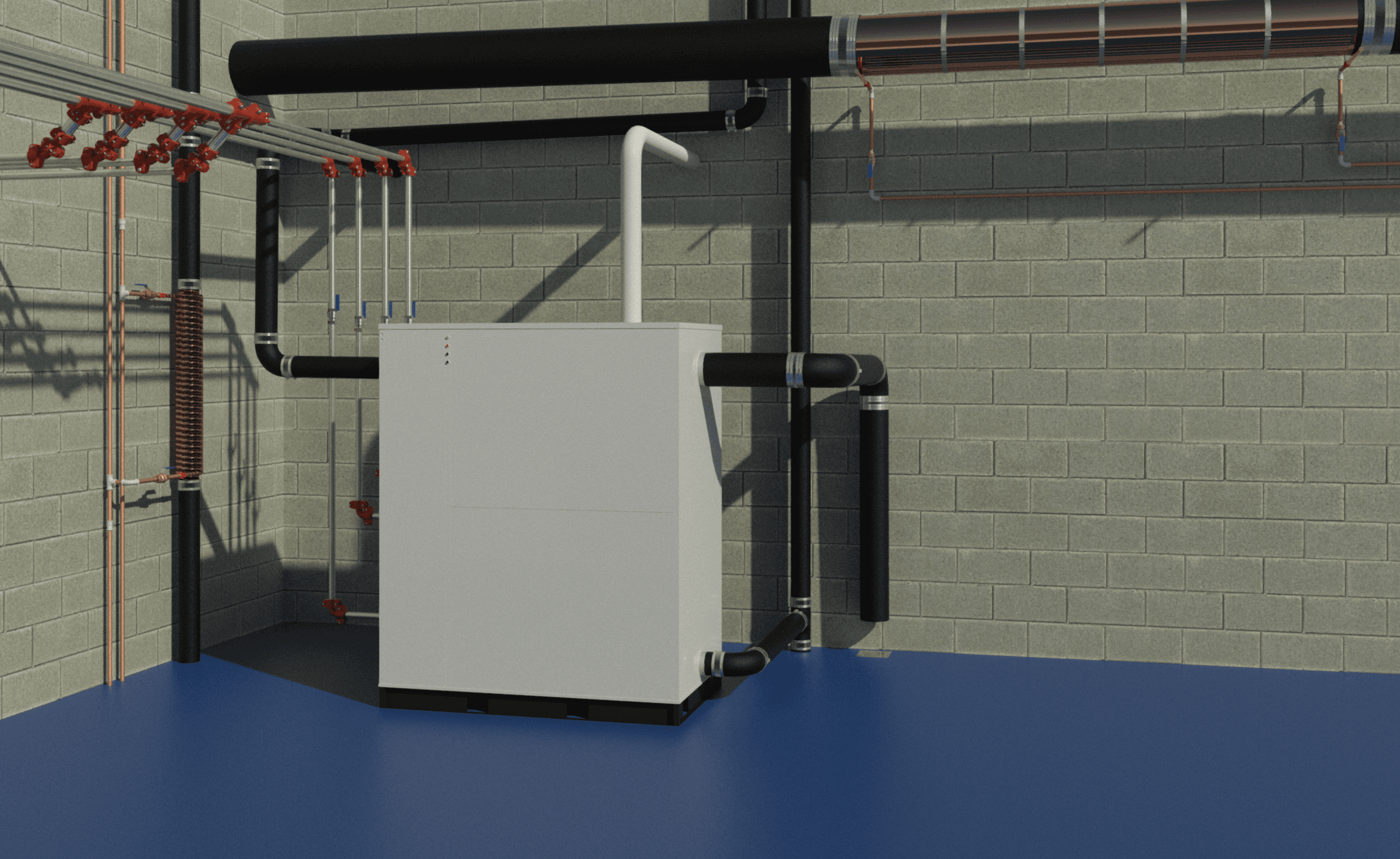 Revit mockup plantroom showing the collection in connected systems.