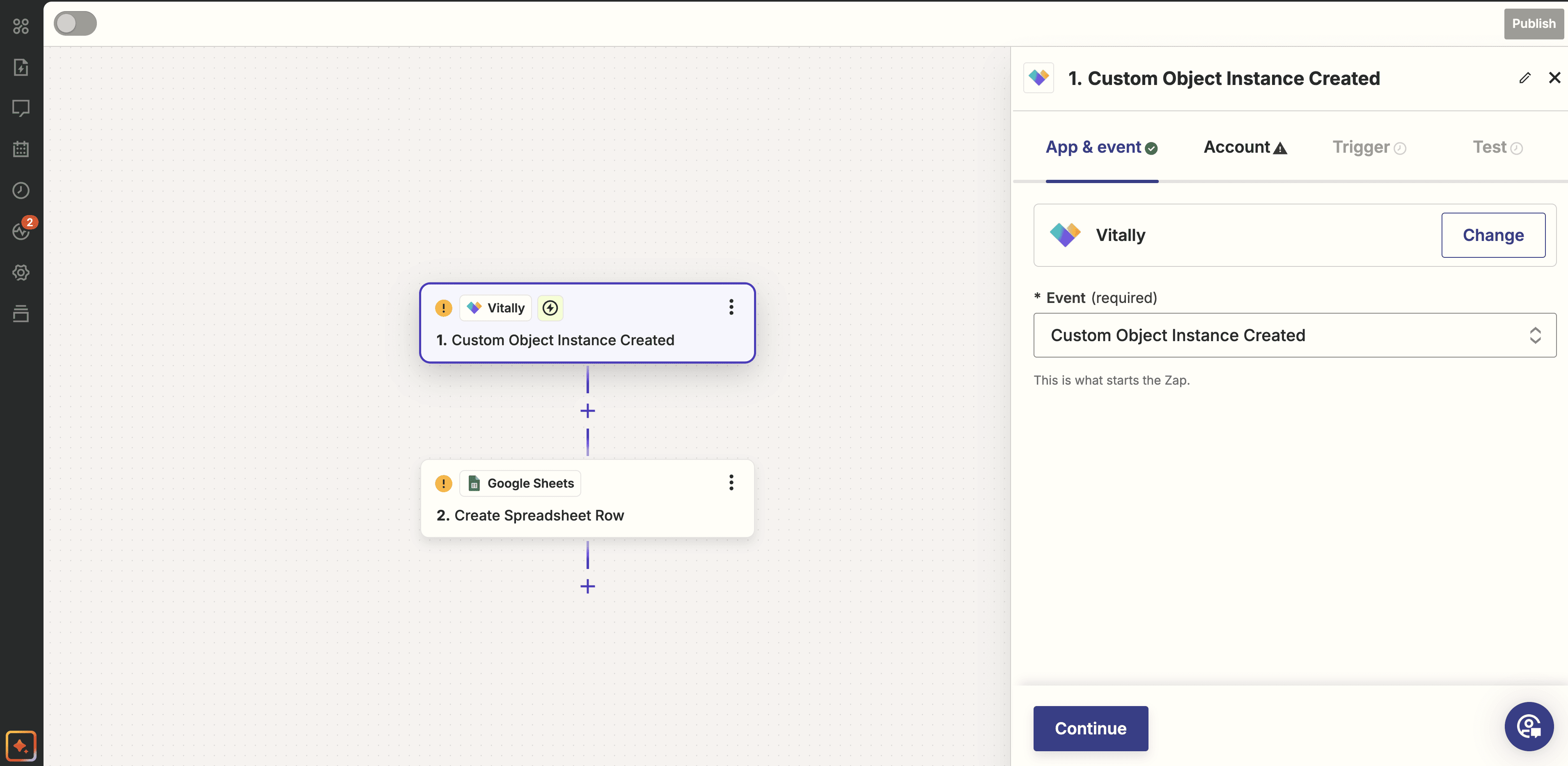 connection vitally to google sheets using Zapier