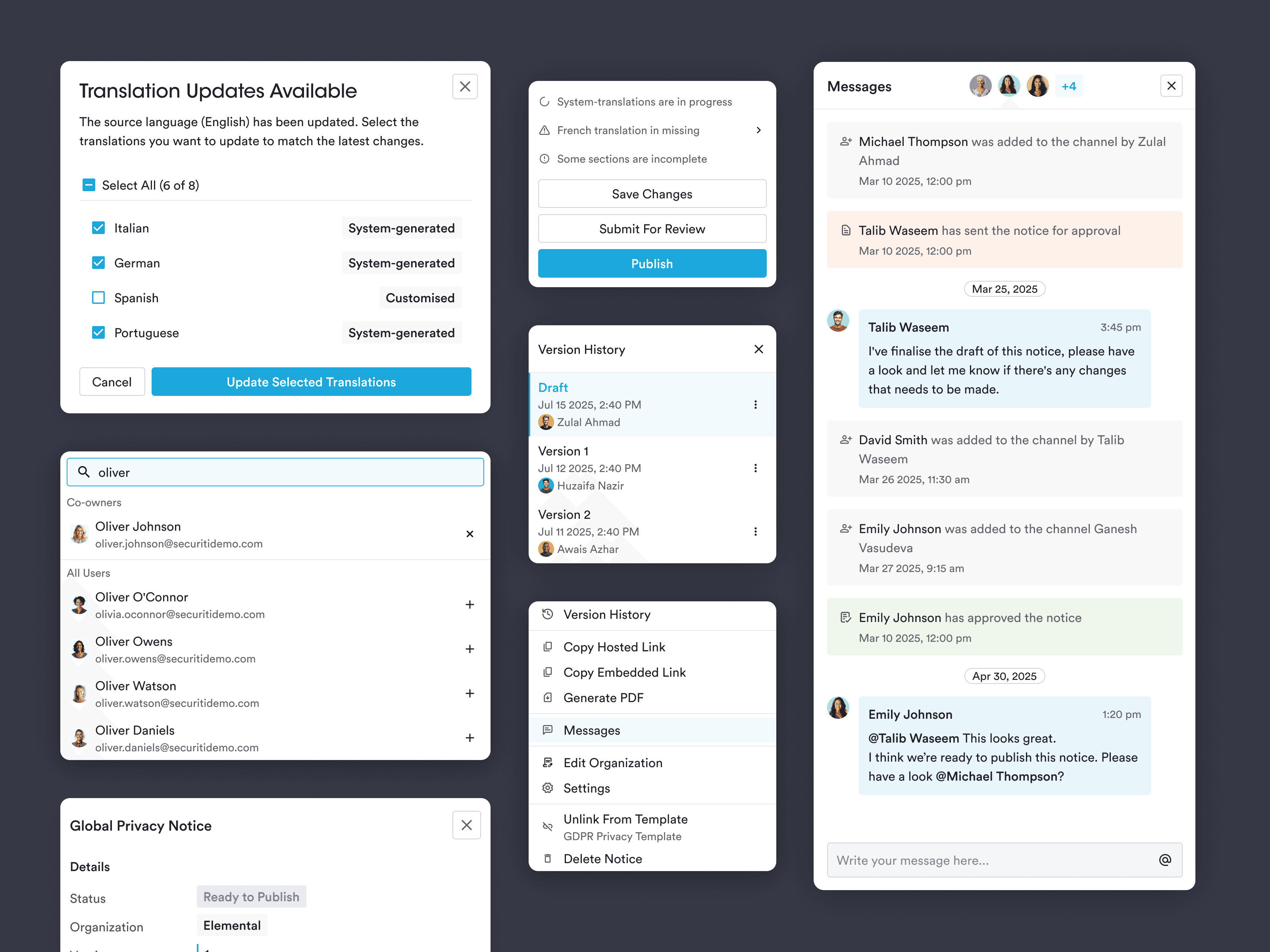 Design building blocks. Menus, models, panels, and dropdowns
