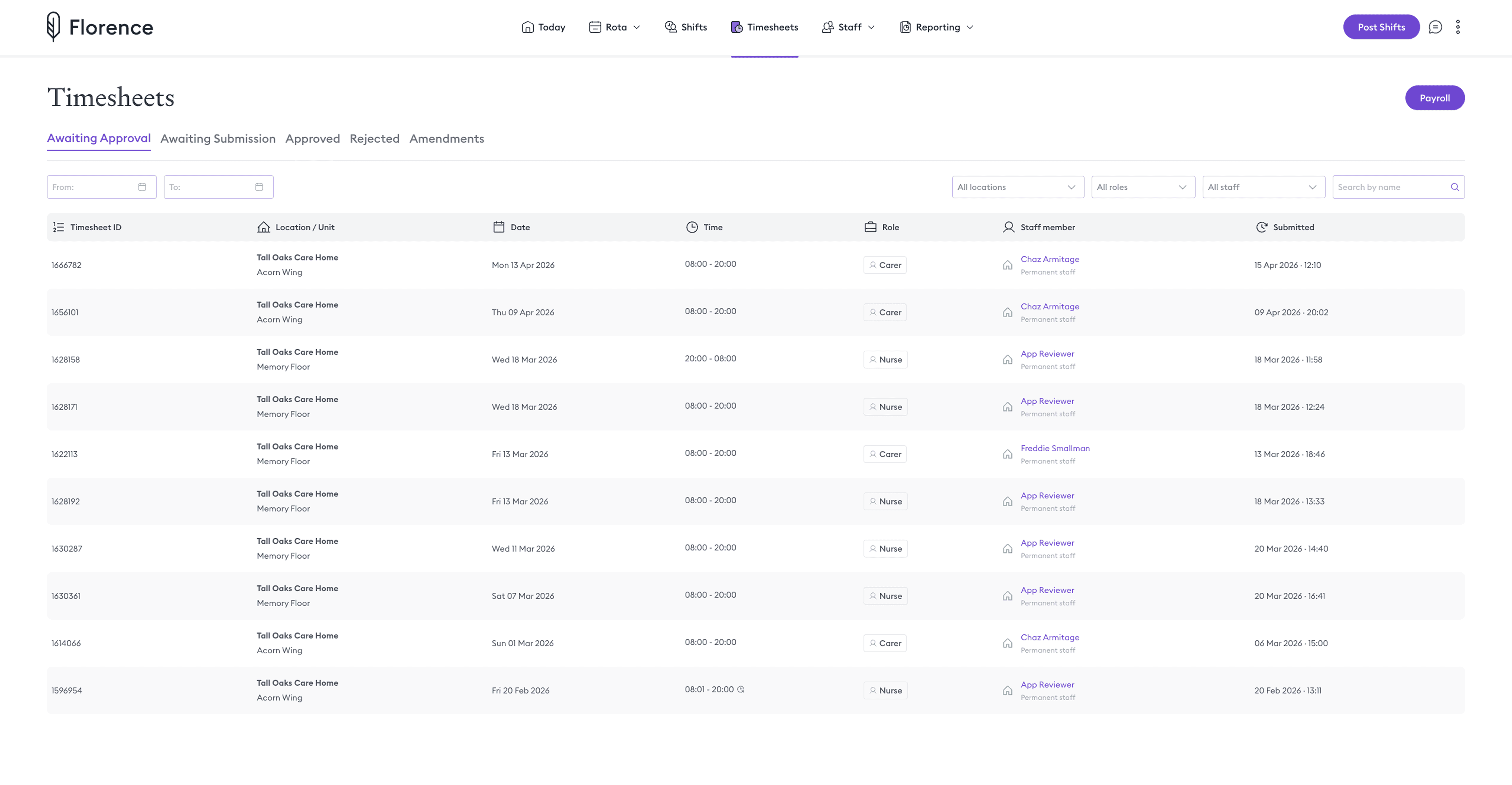 Florence timesheet UI