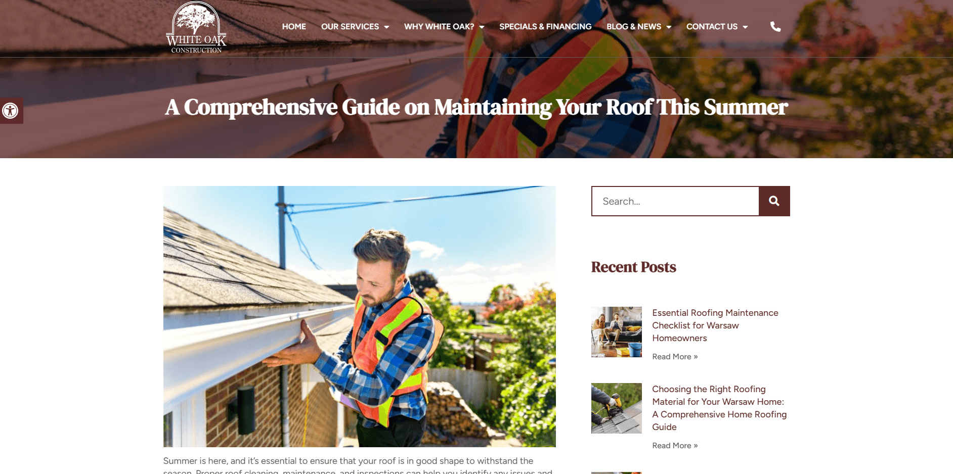 roof care tips on a roofer website