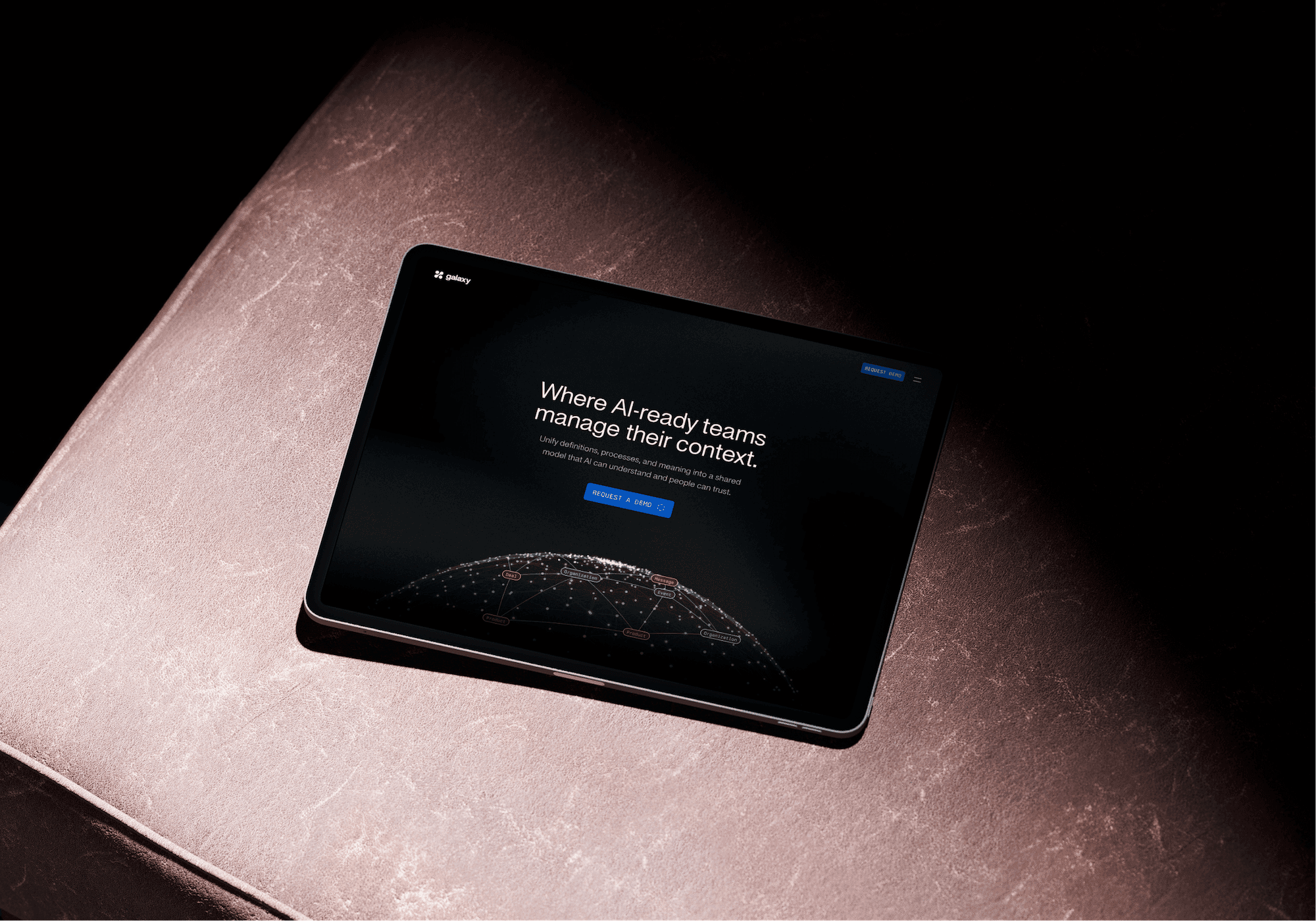 iPad mockup displaying Galaxy website hero — Galaxy case study by Boldway Studio