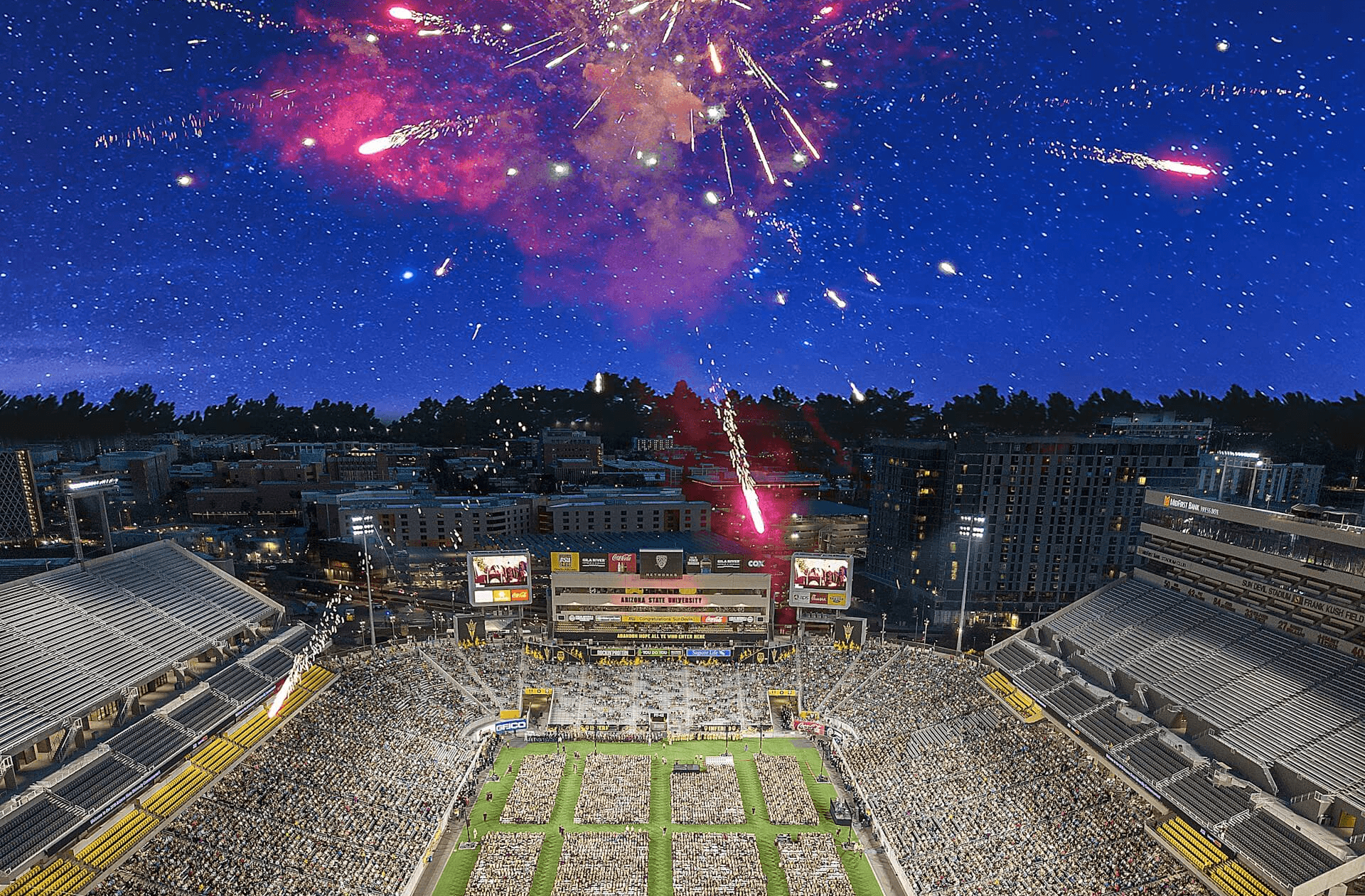 fireworks, football stadium, ASU Sun Devil