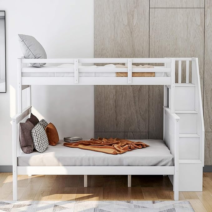 A perfect combination of sophistication and utility, the white twin over full bunk bed fits any space.