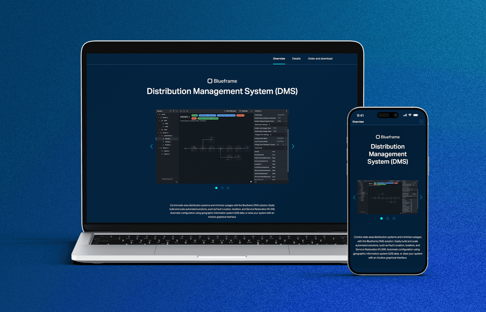 A mockup of a laptop and a mobile phone displaying a software page on the screens