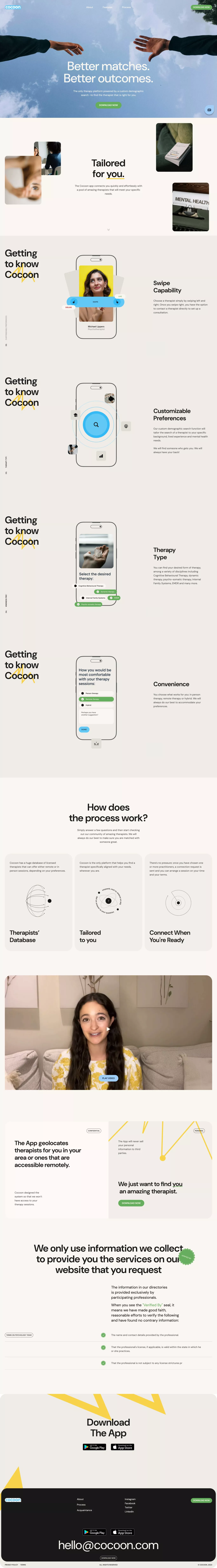 Cocoon landing page screenshot showcasing Health & Fitness and Medical design