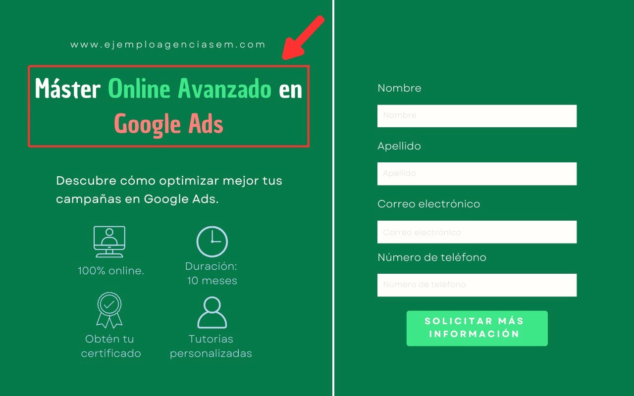 Ejemplo de landing page optimizada para PPC