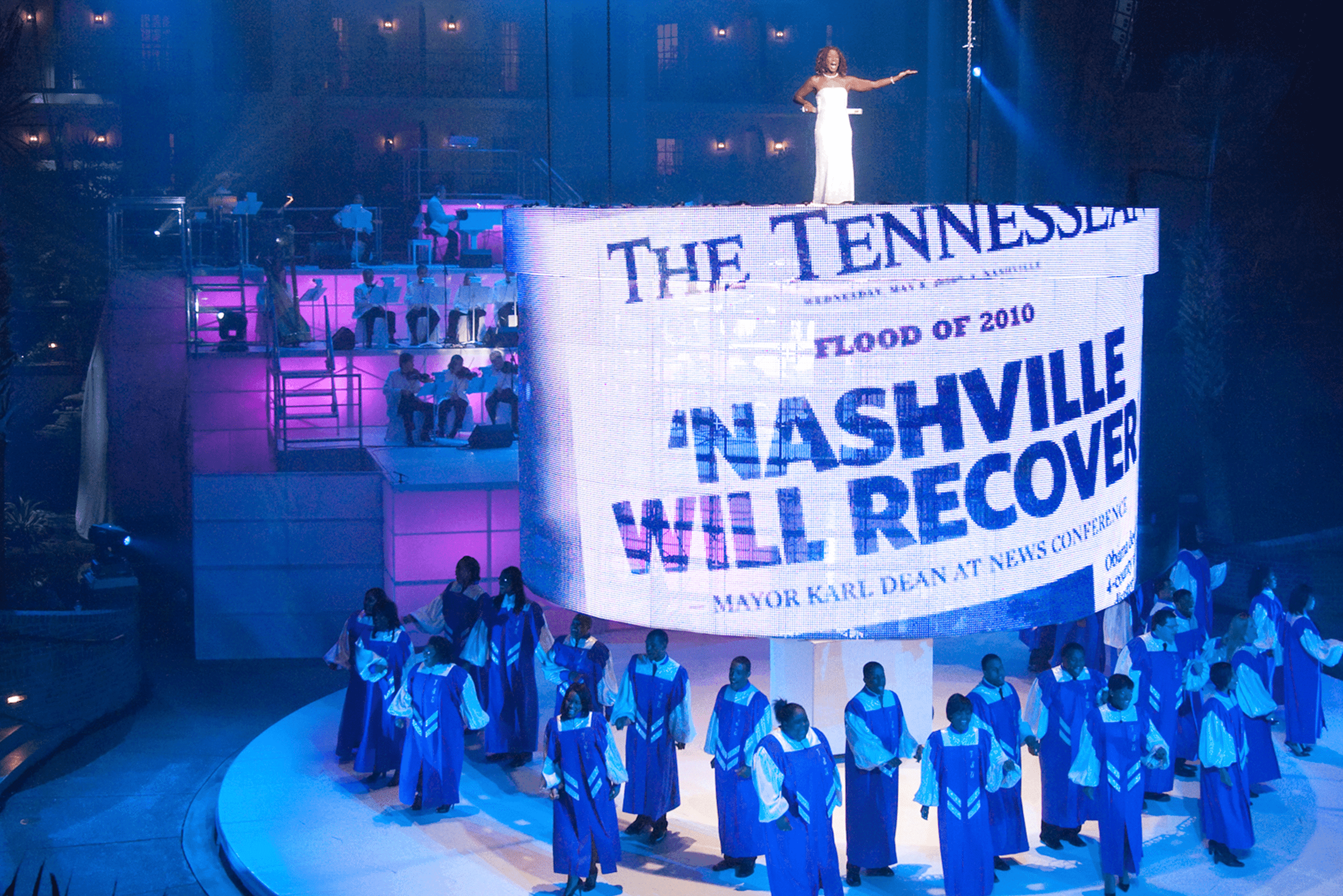 Gaylord Opryland Resport stage with choir, Nashville will Recover