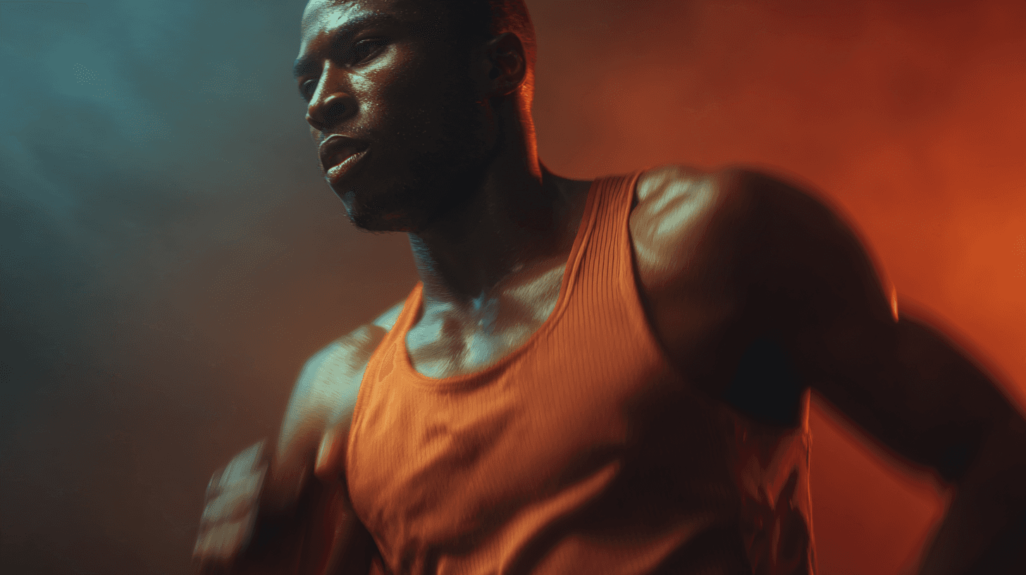 Orange shirt Man running motion blur