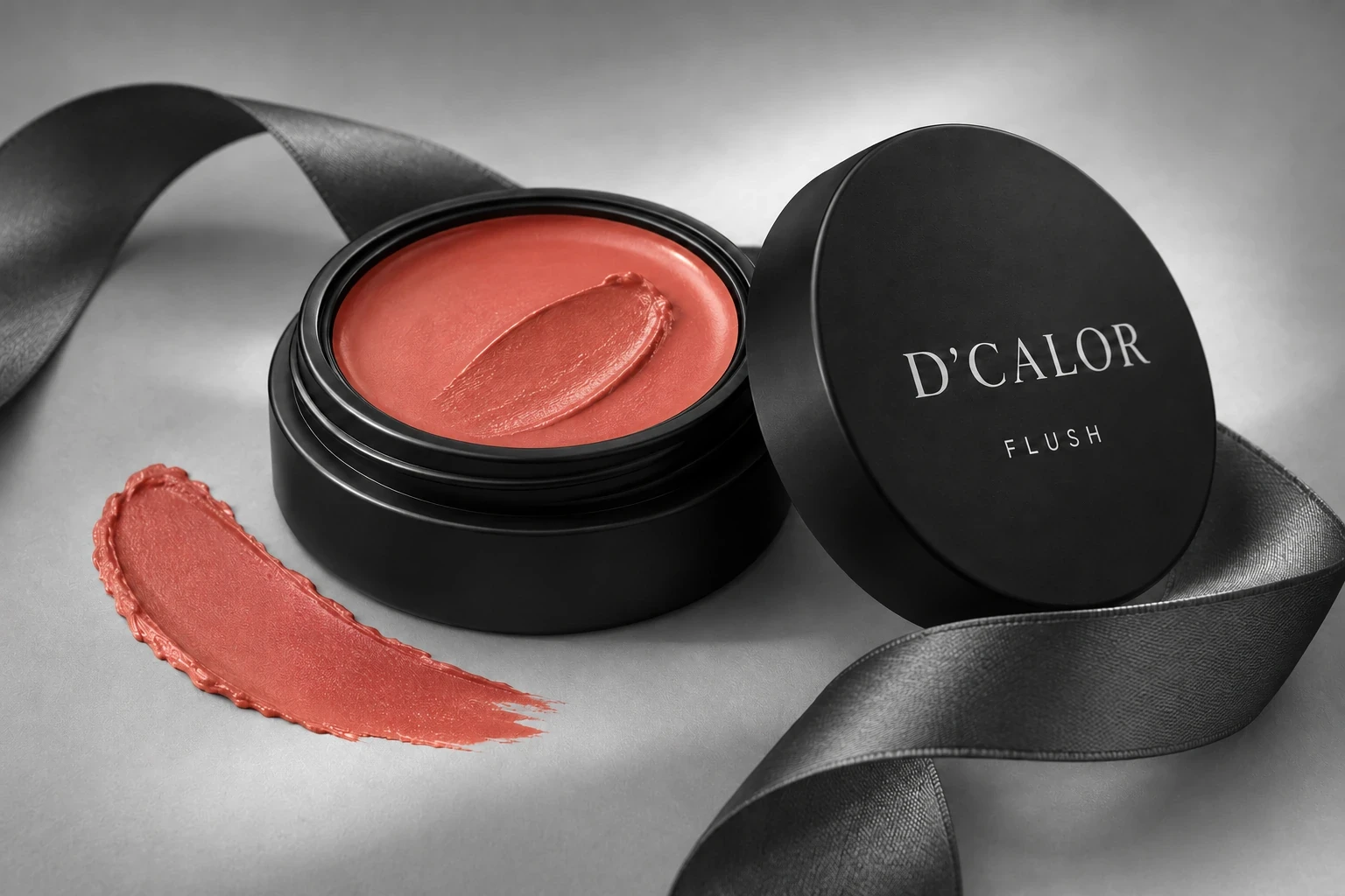 FLUSH terracotta cream blush in an open round black compact with a matching colour swatch