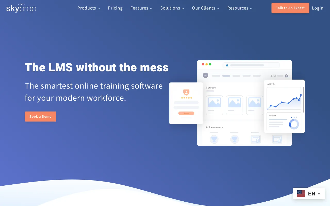 SkyPrep homepage, the LMS without the mess, online training software