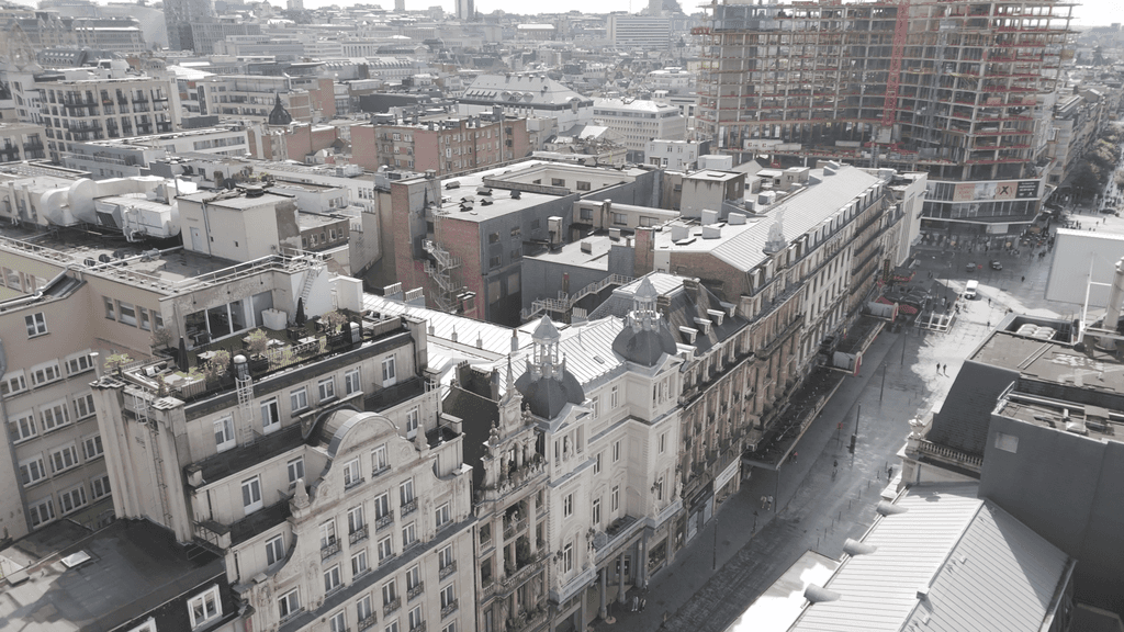 Drone shot of a building in Brussels